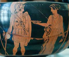 Eritrean pottery showing Achilles and woman