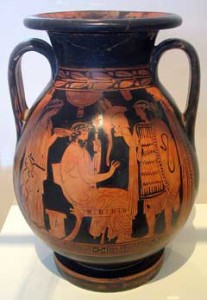 Ancient Greek amphora depicting departure of warrior